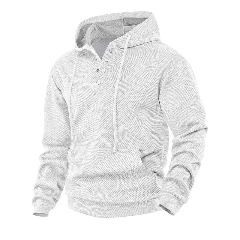Herren Kapuzenpullover mit Henley-Knopfleiste, Strukturstrick & Kängurutasche Drune