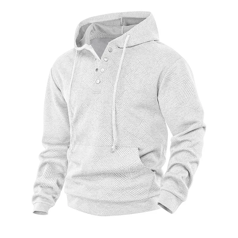 Herren Kapuzenpullover mit Henley-Knopfleiste, Strukturstrick & Kängurutasche Drune