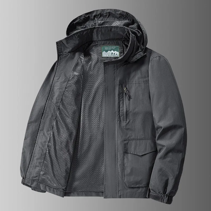 Herren Kapuzen-Outdoorjacke mit atmungsaktivem Meshfutter, wasserabweisender Ripstop‑Hülle & verdecktem Frontreißverschluss Drune