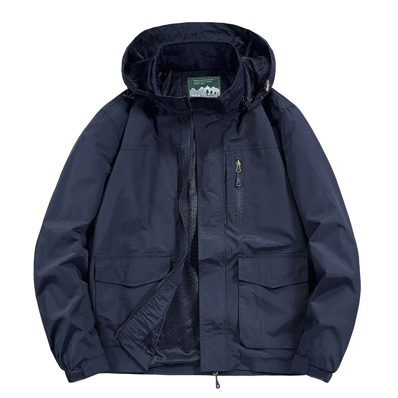 Herren Kapuzen-Outdoorjacke mit atmungsaktivem Meshfutter, wasserabweisender Ripstop‑Hülle & verdecktem Frontreißverschluss Drune