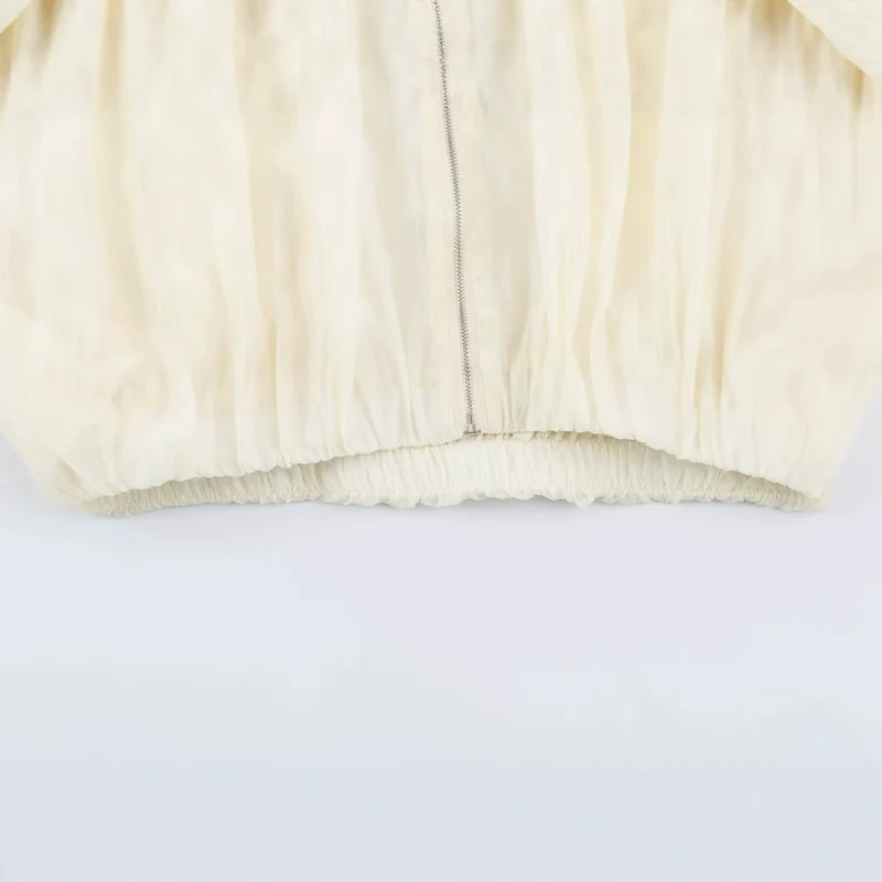 Damen Kurz geschnittene Wollmix-Jacke mit Stehkragen, Reißverschluss und Ballonärmeln Drune