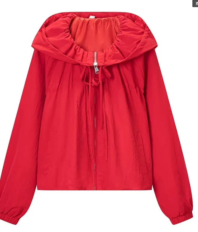 Damen Kurz geschnittene Wollmix-Jacke mit Stehkragen, Reißverschluss und Ballonärmeln Drune