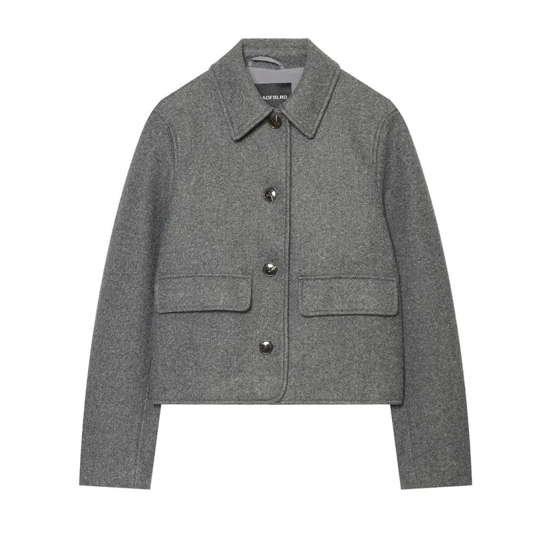 Damen Kurz geschnittene Wollmix‑Jacke im Boxy‑Cut mit Pattentaschen Drune