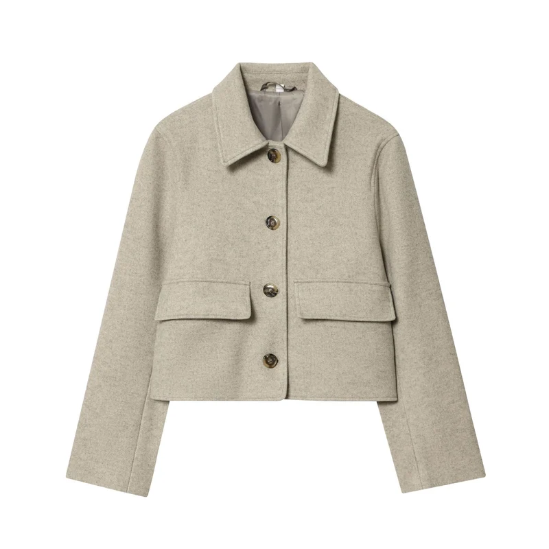 Damen Kurz geschnittene Wollmix‑Jacke im Boxy‑Cut mit Pattentaschen Drune