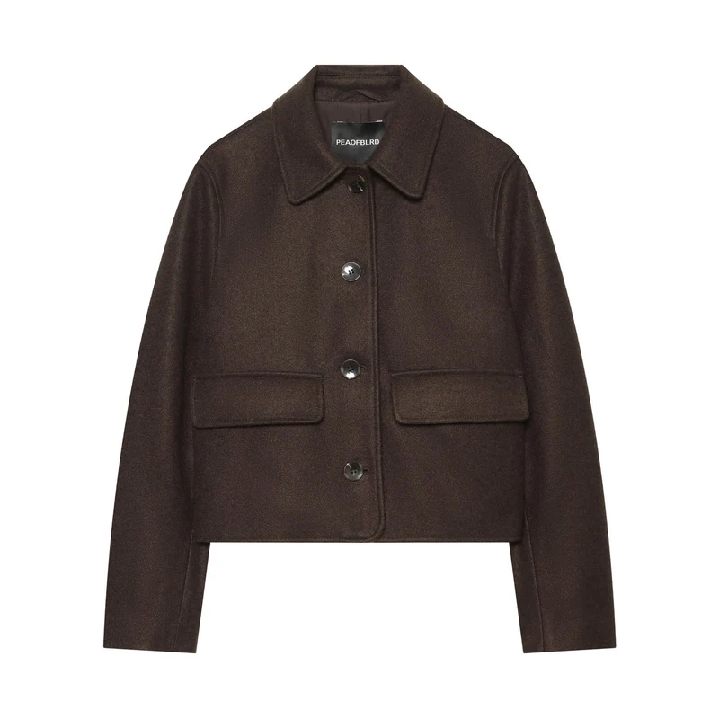 Damen Kurz geschnittene Wollmix‑Jacke im Boxy‑Cut mit Pattentaschen Drune
