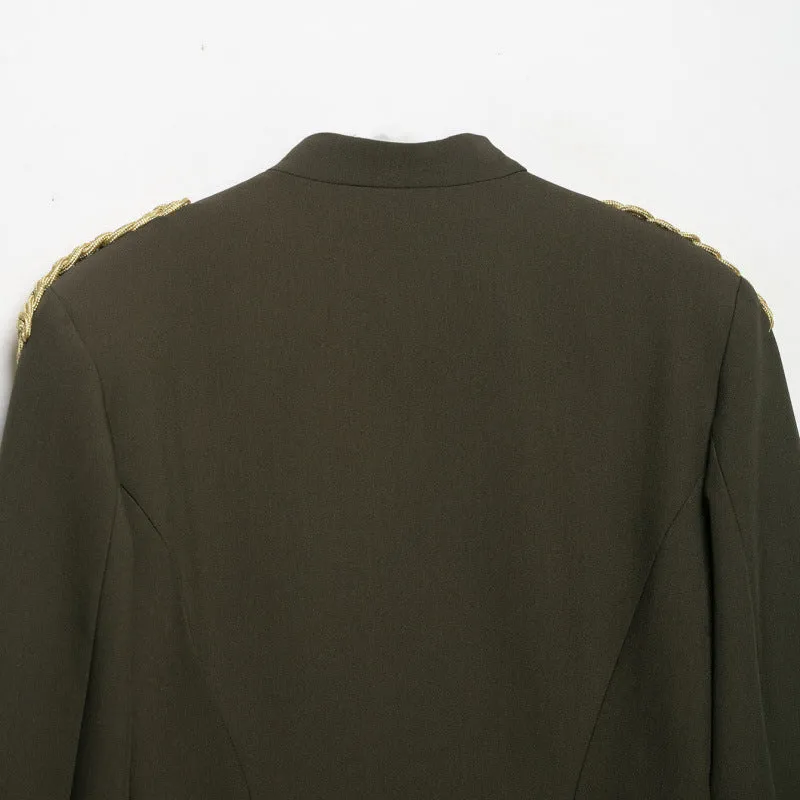 Damen Kurz geschnittene Militärjacke mit Schulterkordeln und Zierknöpfen Drune
