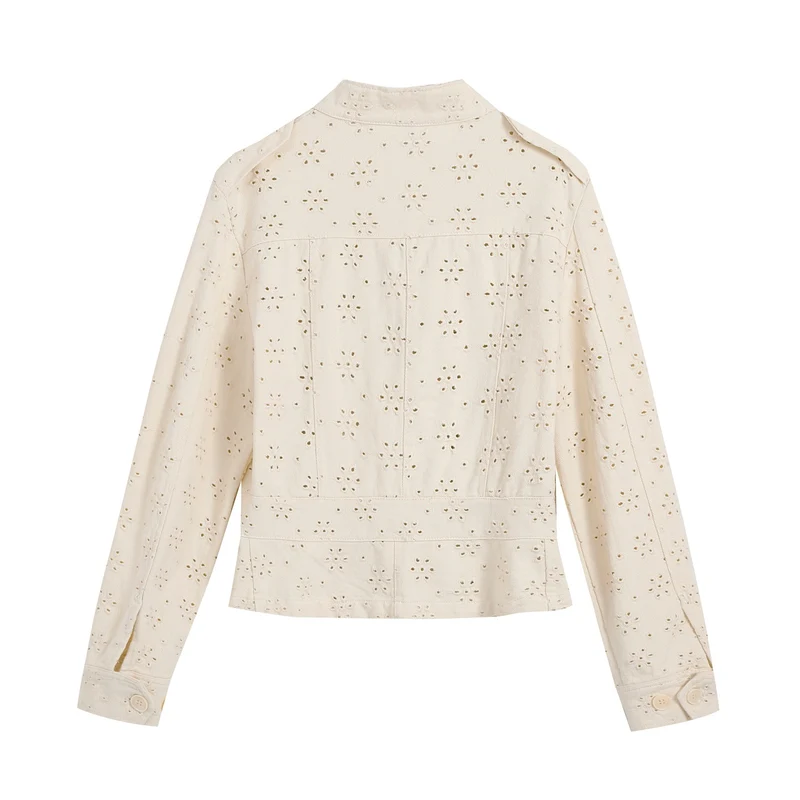 Damen Kurz geschnittene Broderie-Anglaise Feldjacke mit Pattentaschen Drune