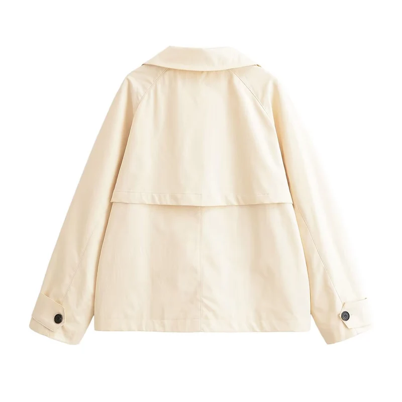 Damen Kurz geschnittene Boxy‑Trenchjacke mit asymmetrischer Knopfleiste und weiten Revers Drune