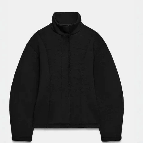 Damen Kurz geschnittene Boxy‑Fleecejacke mit Stehkragen, vertikalen Strukturnähten und verdecktem Reißverschluss Drune