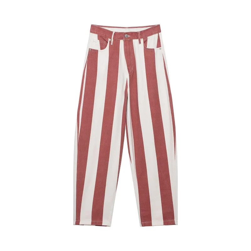 Damen Hochtaillierte weite Streifenjeans im Retro‑Look Drune