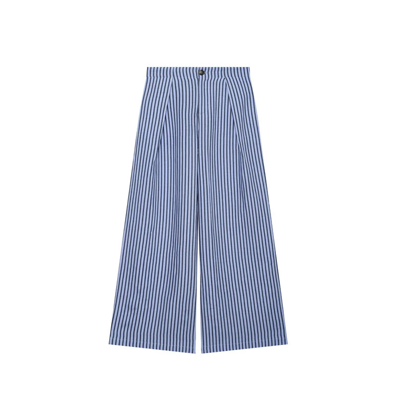 Damen Hochtaillierte weite Palazzo‑Hose mit Bundfalten, Bügelfalte und vertikalem Nadelstreifen Drune