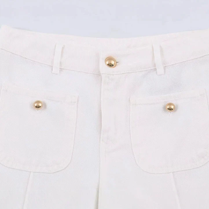 Damen Hochtaillierte weite Leinenhose mit Bügelfalte und aufgesetzten Taschen Drune