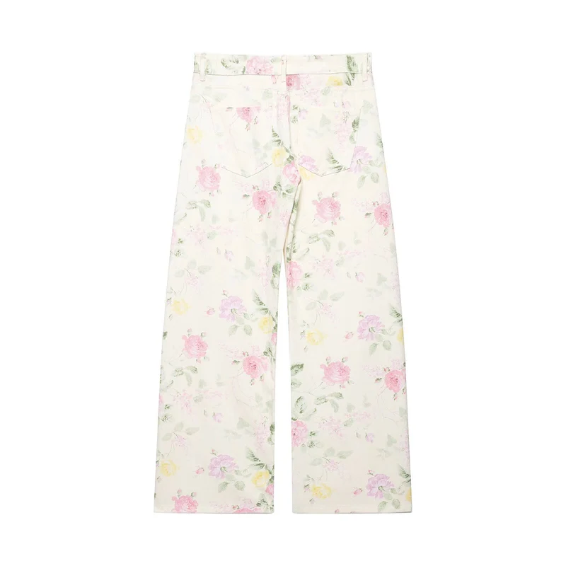Damen Hochtaillierte weite Jeanshose mit floralem Alloverprint Drune