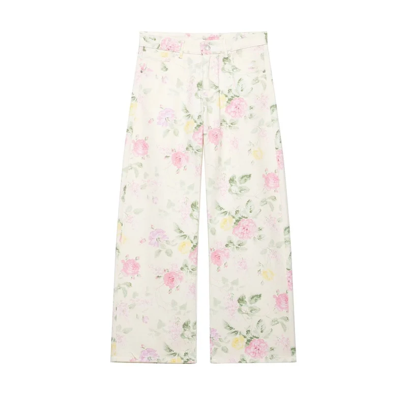 Damen Hochtaillierte weite Jeanshose mit floralem Alloverprint Drune