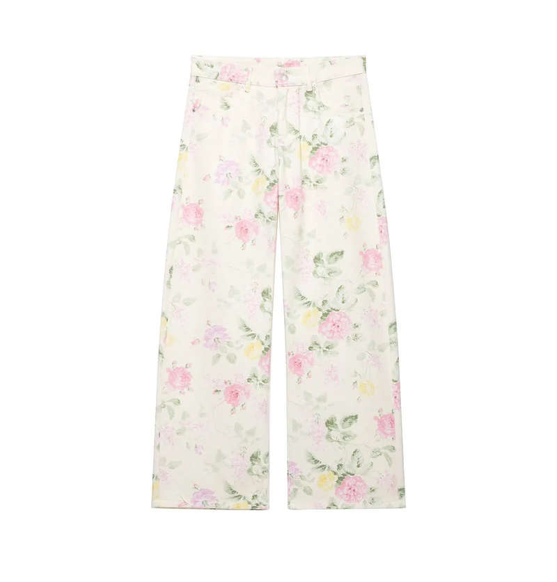 Damen Hochtaillierte weite Jeanshose mit floralem Alloverprint Drune