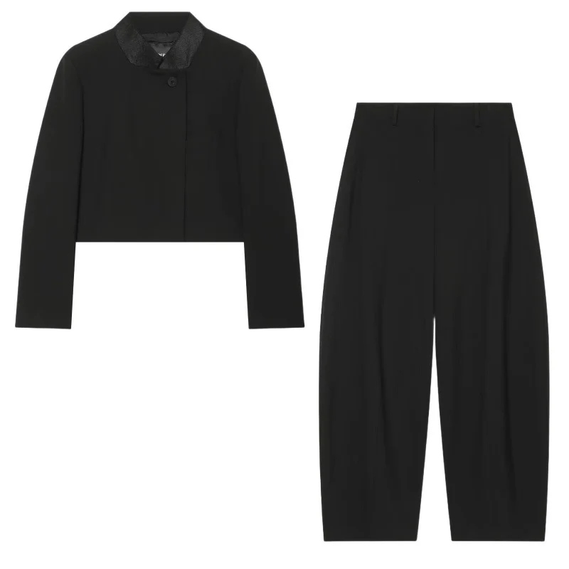 Damen Hochtaillierte weite Cropped‑Hose mit Bundfalten und elegantem Fall Drune