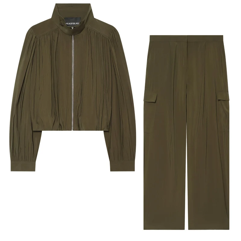 Damen Hochtaillierte weite Cargohose mit Klappentaschen und Bügelfalte Drune