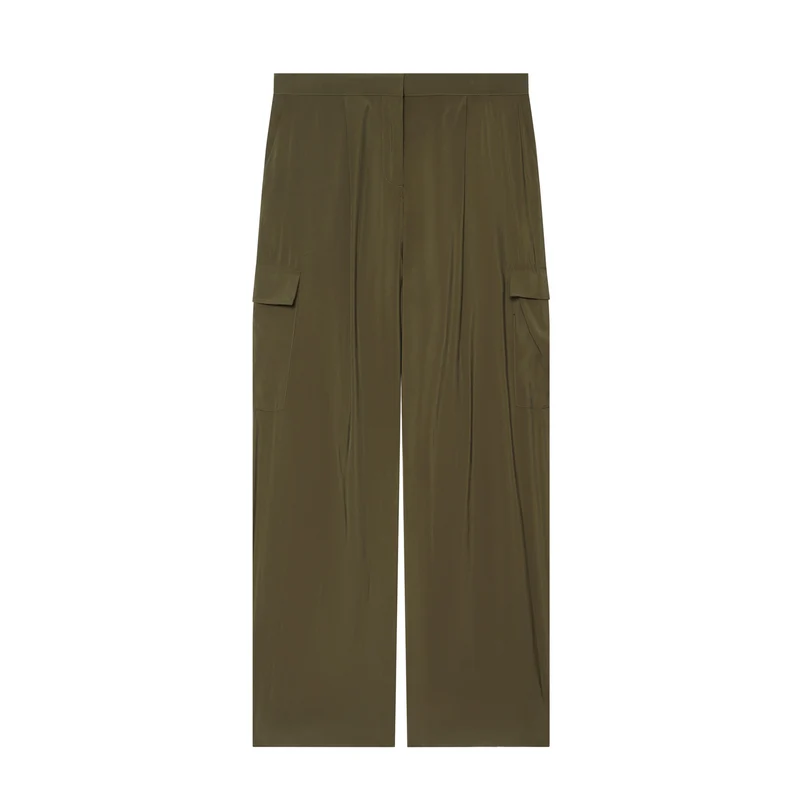 Damen Hochtaillierte weite Cargohose mit Klappentaschen und Bügelfalte Drune