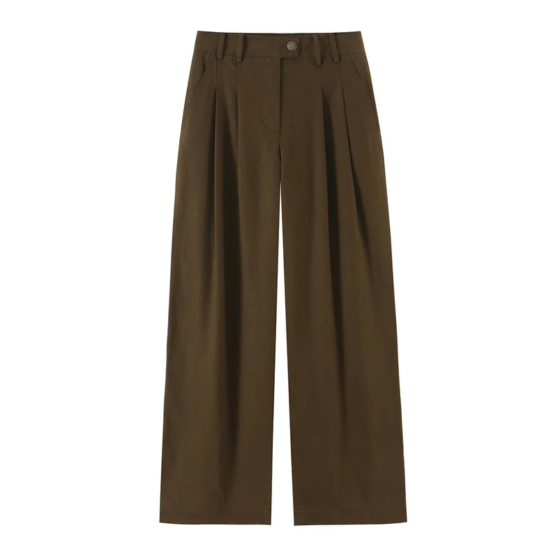 Damen Hochtaillierte weite Bundfaltenhose mit Seitentaschen Drune