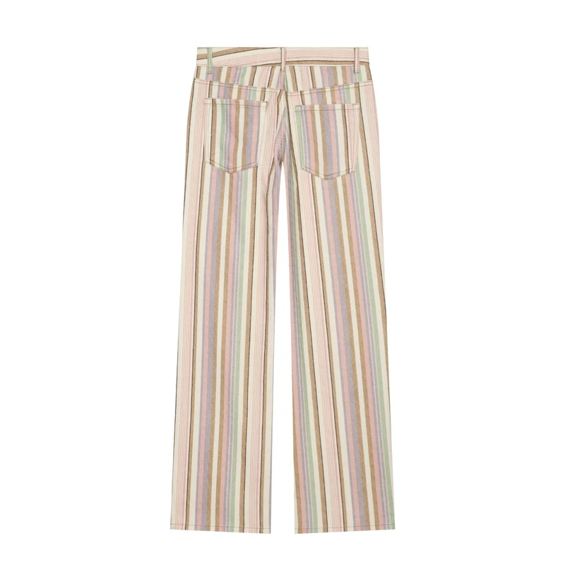 Damen Hochtaillierte Leinenoptik‑Palazzohose mit vertikalem Pastellstreifenmuster Drune