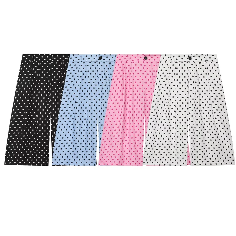 Damen Hochtaillierte Culottehose mit weitem Bein, Pünktchenmuster und Bügelfalte Drune