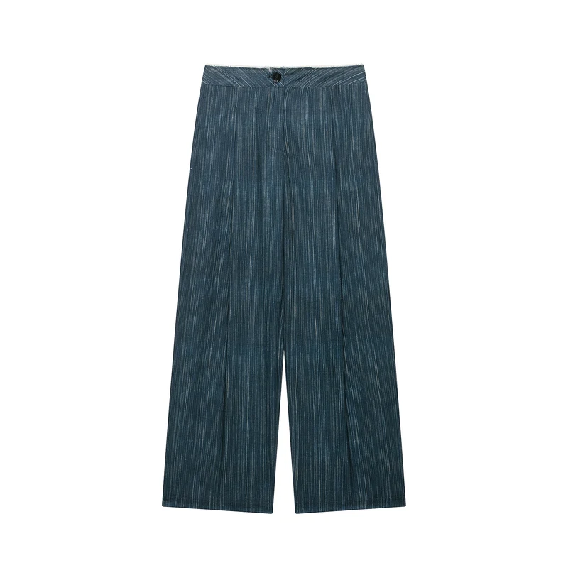 Damen Hochtaillierte Culottehose aus Leinen‑Look mit feinem Nadelstreifen und weitem Bein Drune