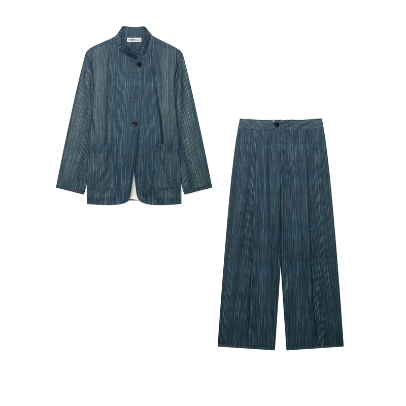 Damen Hochtaillierte Culottehose aus Leinen‑Look mit feinem Nadelstreifen und weitem Bein Drune