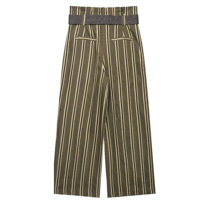 Damen Hochtaillierte Culotte-Hose mit weitem Bein und dekorativem Taillengürtel Drune