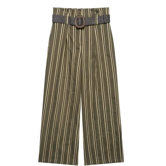 Damen Hochtaillierte Culotte-Hose mit weitem Bein und dekorativem Taillengürtel Drune