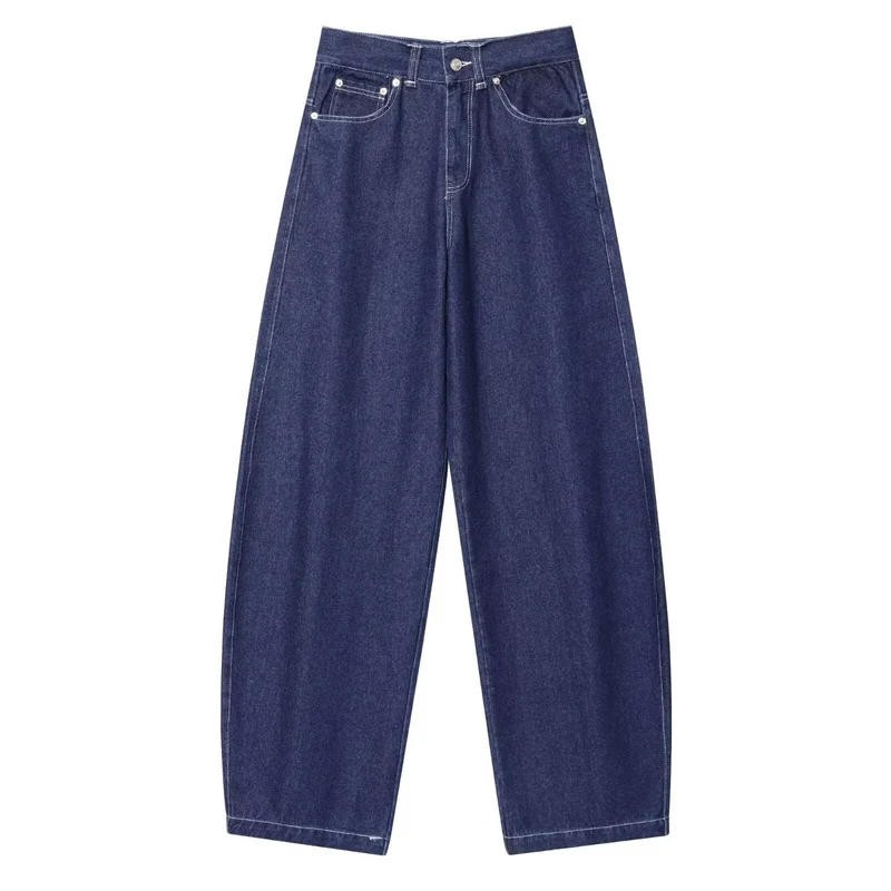 Damen Hochtaillierte Cropped-Jeans mit weitem Bein, Used‑Effekt und klassischen Taschen Drune