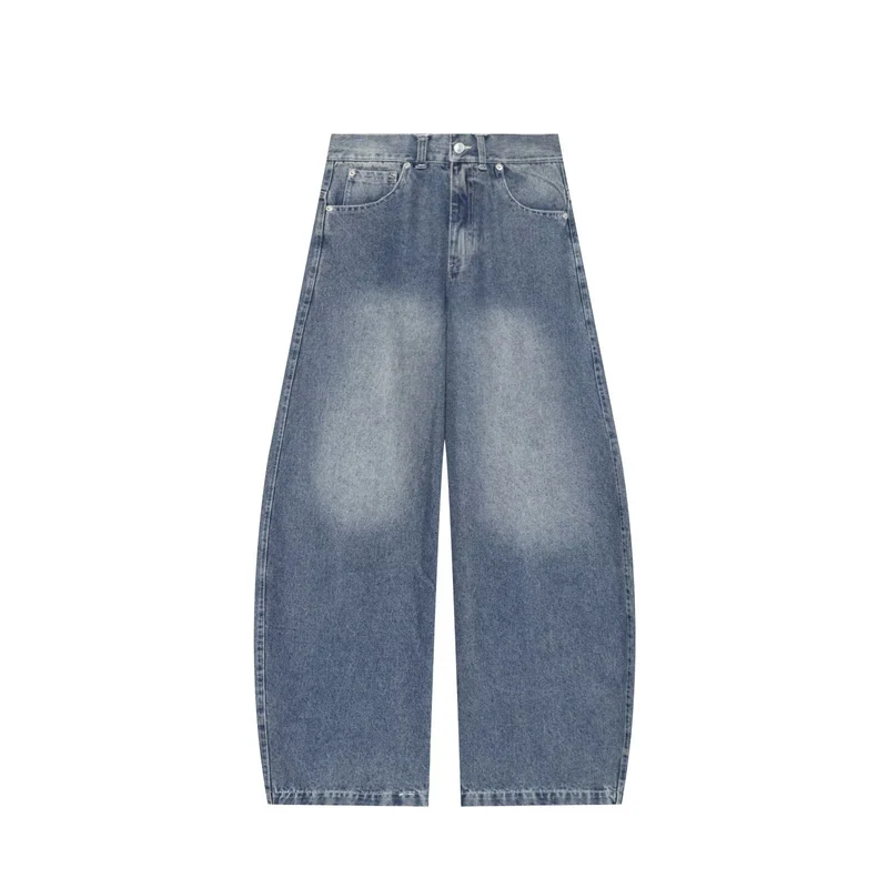 Damen Hochtaillierte Cropped-Jeans mit weitem Bein, Used‑Effekt und klassischen Taschen Drune