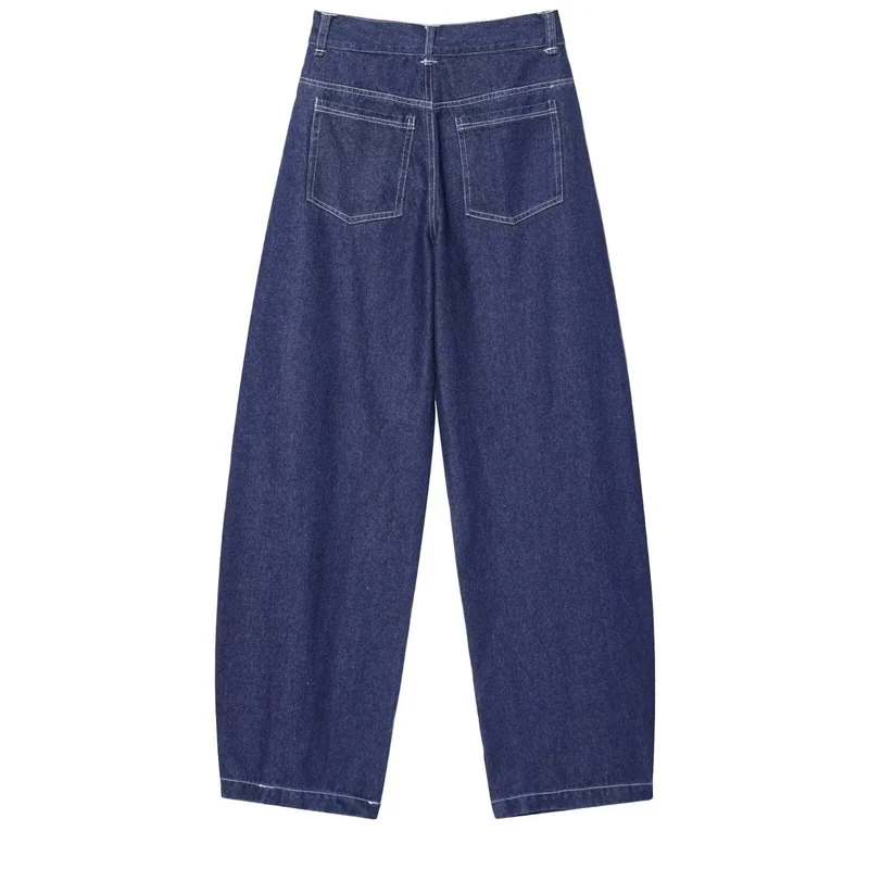 Damen Hochtaillierte Cropped-Jeans mit weitem Bein, Used‑Effekt und klassischen Taschen Drune