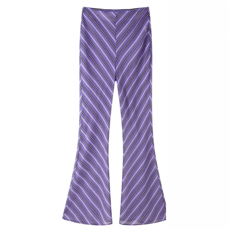 Damen Hochtaillierte ausgestellte Satinpalazzohose mit diagonalem Streifenmuster Drune