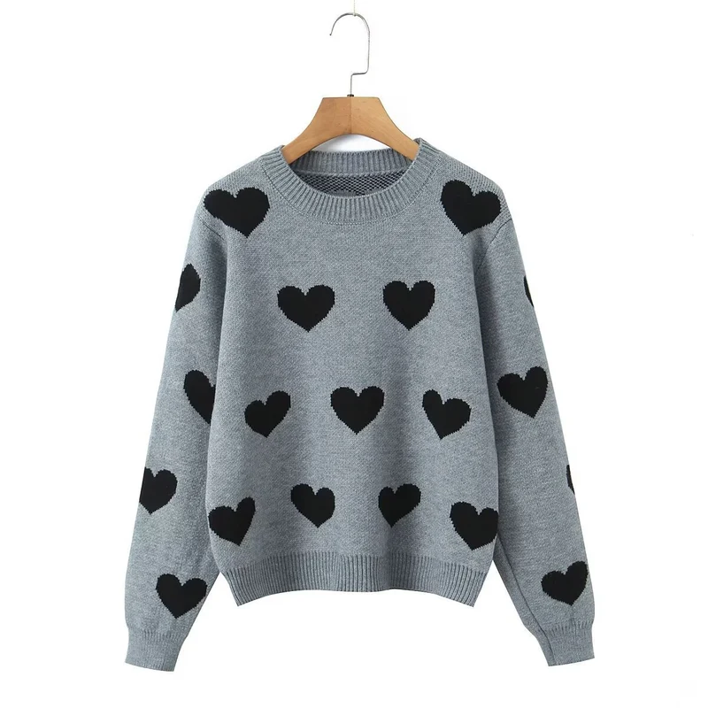 Damen Herz‑Strickpullover mit Rundhalsausschnitt, Oversize‑Silhouette und Rippbündchen Drune