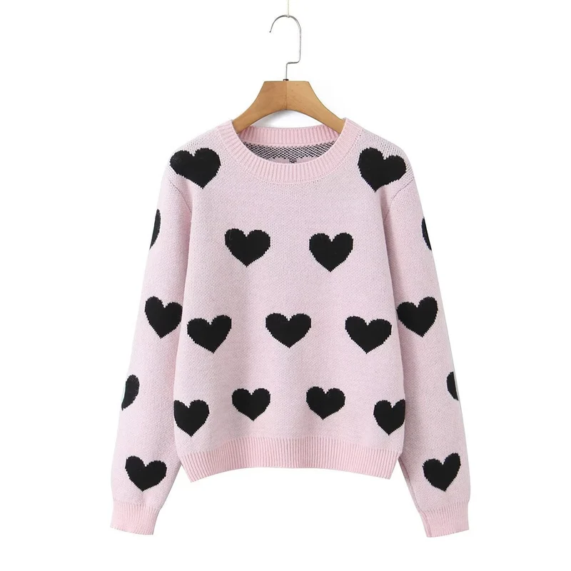 Damen Herz‑Strickpullover mit Rundhalsausschnitt, Oversize‑Silhouette und Rippbündchen Drune