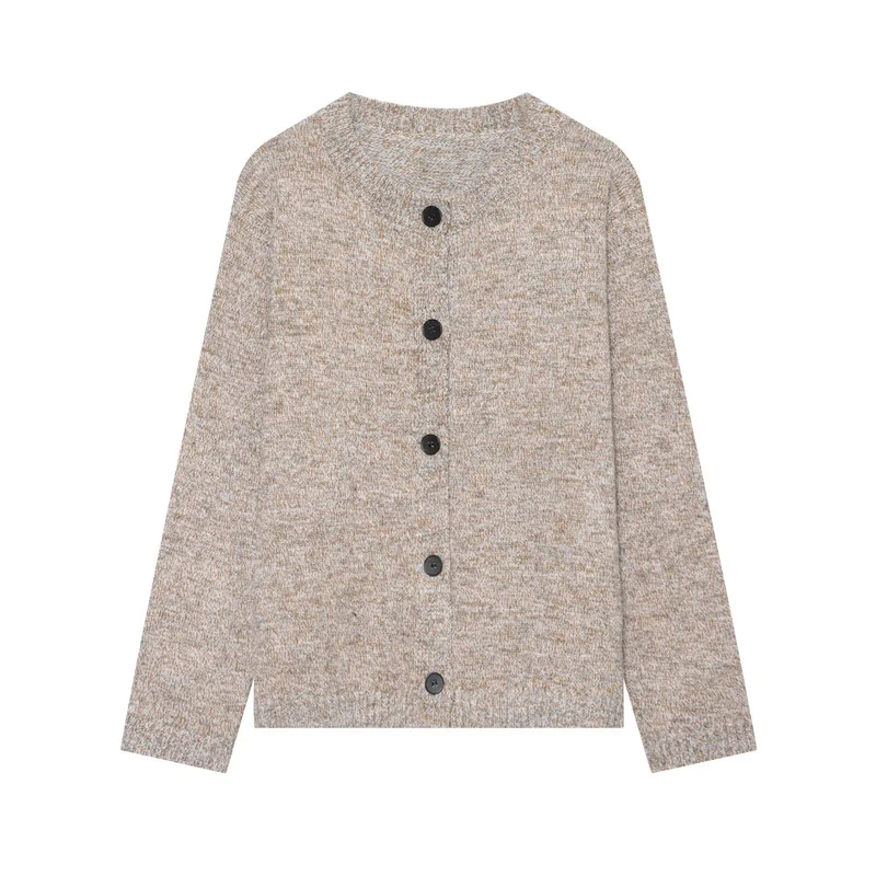 Damen Grobstrick-Cardigan mit Rundhalsausschnitt und Knopfleiste Drune