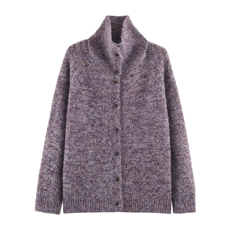 Damen Grobstrick‑Cardigan im Oversize‑Look mit hohem Rippkragen und Knopfleiste Drune