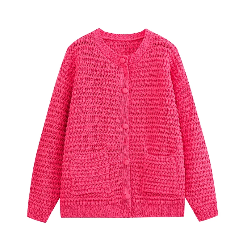 Damen Grobgestrickte Cardigan‑Strickjacke mit Struktur‑Muster und aufgesetzten Taschen Drune