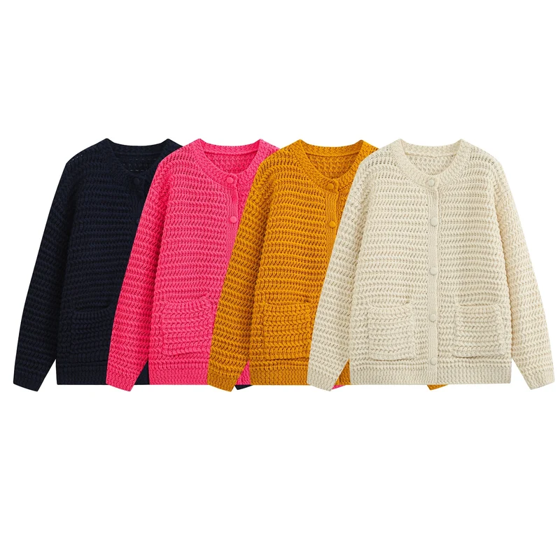 Damen Grobgestrickte Cardigan‑Strickjacke mit Struktur‑Muster und aufgesetzten Taschen Drune