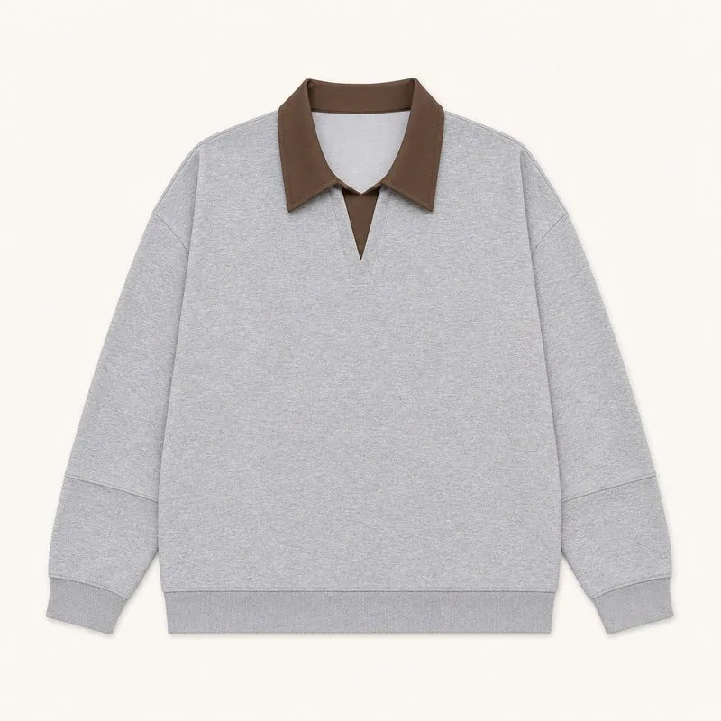 Damen Boxy-Polo-Sweatshirt mit kontrastiertem Spitzkragen Drune