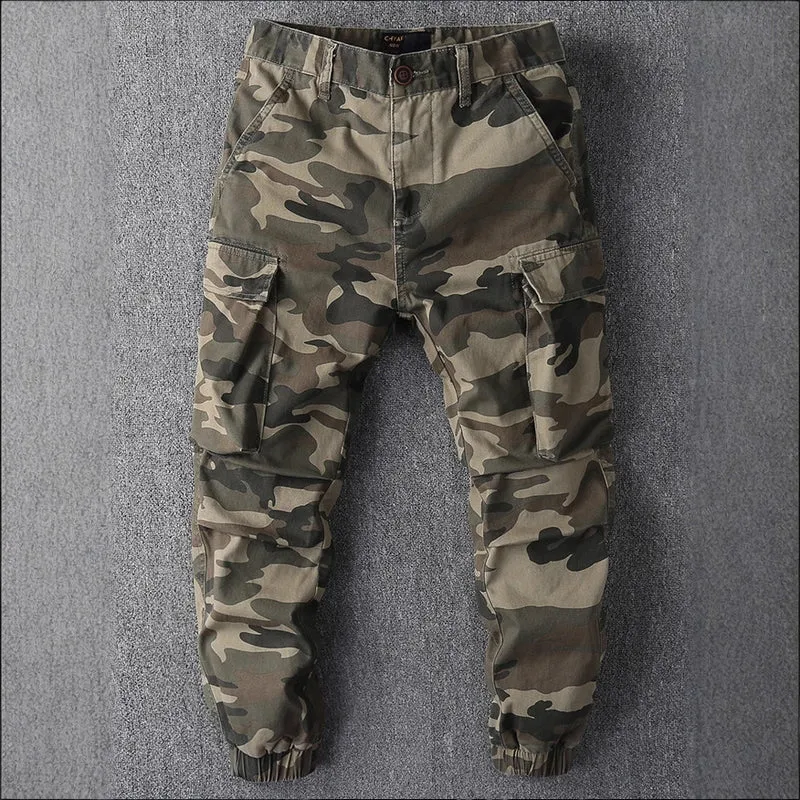 Herren Cargohose im Military-Stil mit elastischen Bündchen und Mehrfachtaschen Drune