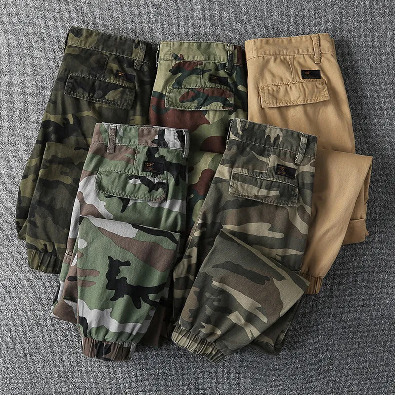Herren Cargohose im Military-Stil mit elastischen Bündchen und Mehrfachtaschen Drune