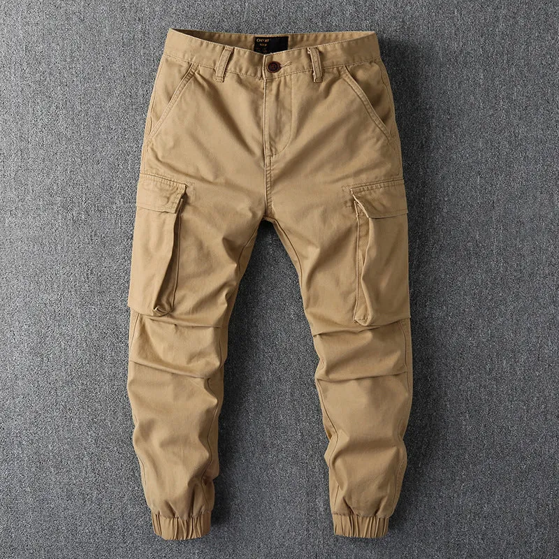 Herren Cargohose im Military-Stil mit elastischen Bündchen und Mehrfachtaschen Drune