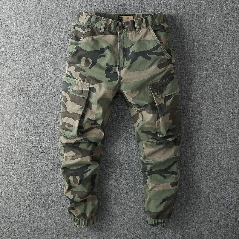 Herren Cargohose im Military-Stil mit elastischen Bündchen und Mehrfachtaschen Drune