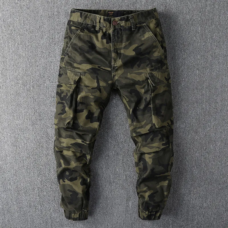 Herren Cargohose im Camouflage-Muster mit elastischen Bündchen und Multifunktionstaschen Drune