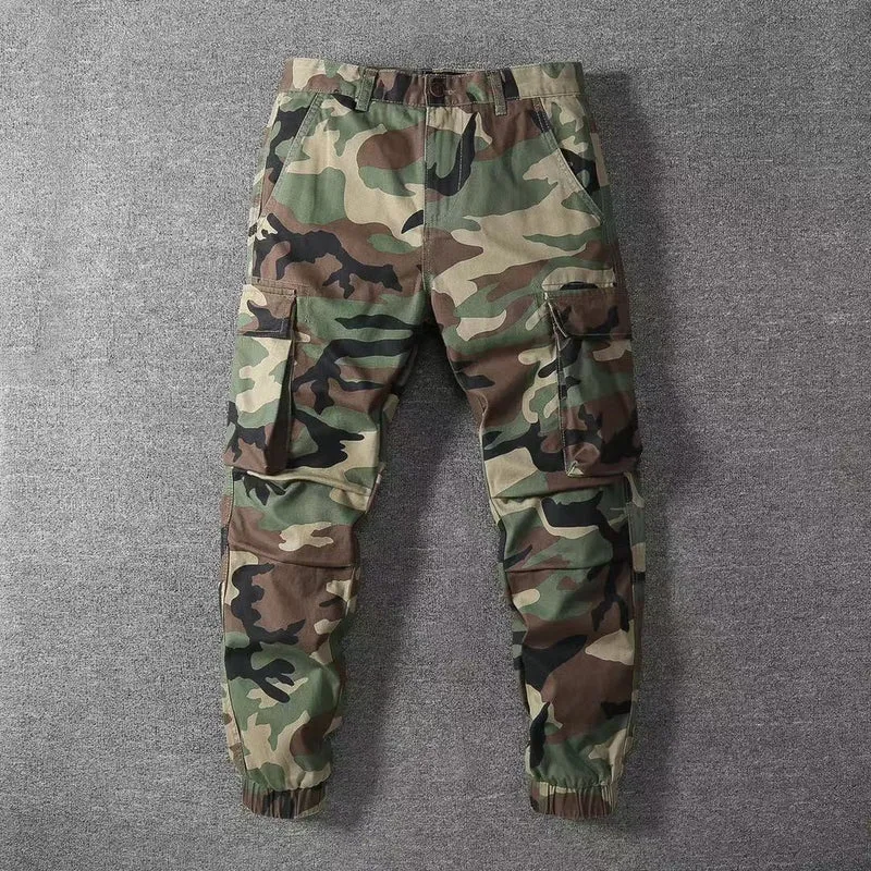 Herren Cargohose im Camouflage-Muster mit elastischen Bündchen und Multifunktionstaschen Drune