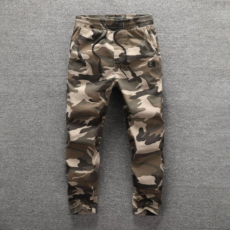 Herren Cargohose im Camouflage-Look mit elastischem Bund und Kordelzug Drune