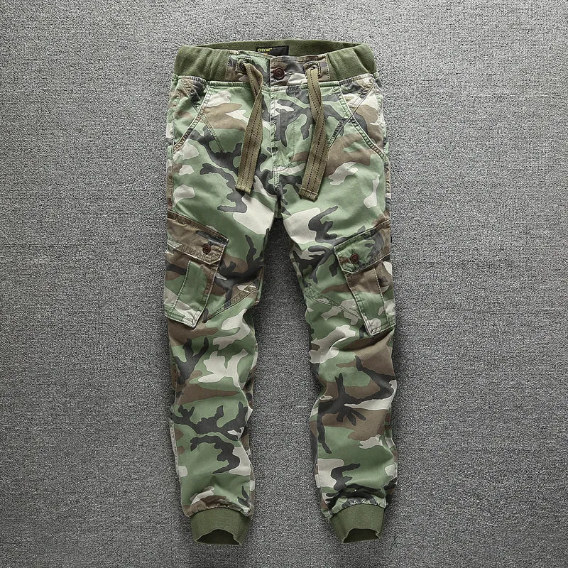Herren Cargohose im Army-Stil mit elastischem Bund, Kordelzug und Bündchen Drune