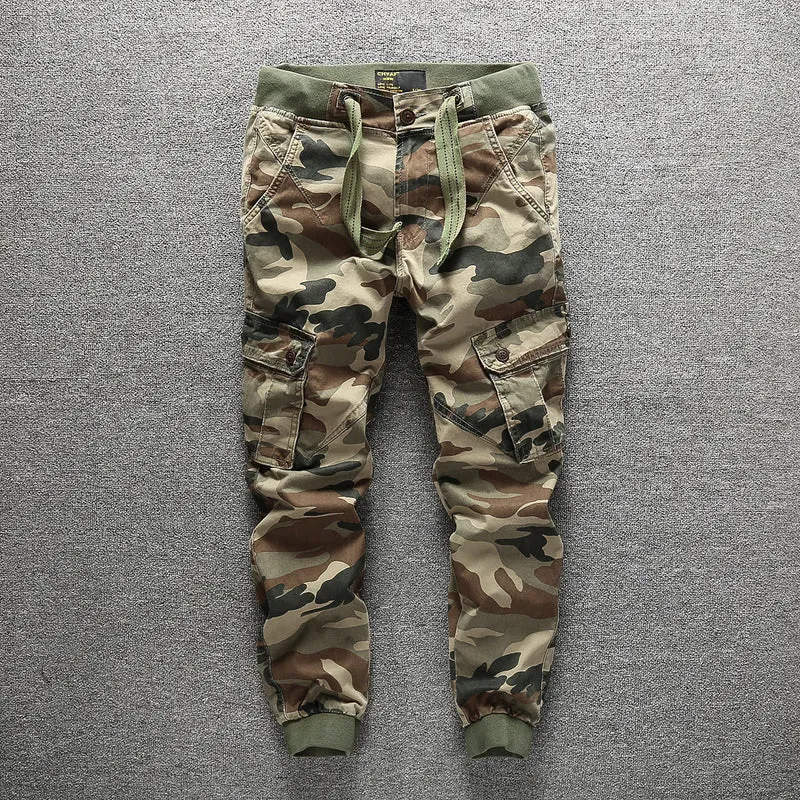 Herren Cargohose im Army-Stil mit elastischem Bund, Kordelzug und Bündchen Drune