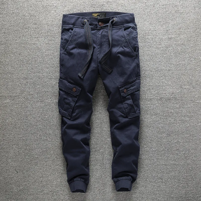 Herren Cargohose im Army-Stil mit elastischem Bund, Kordelzug und Bündchen Drune